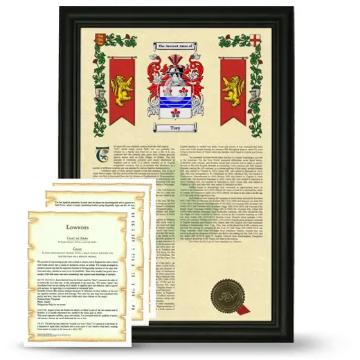 Trey Framed Armorial History and Symbolism - Black