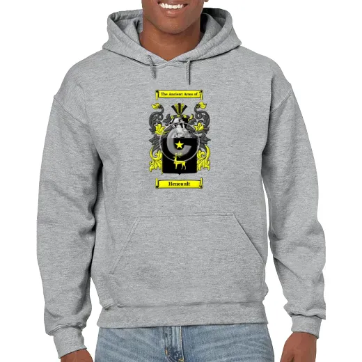 Heneault Grey Unisex Coat of Arms Hooded Sweatshirt