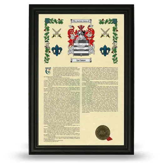 La Casse Armorial History Framed - Black