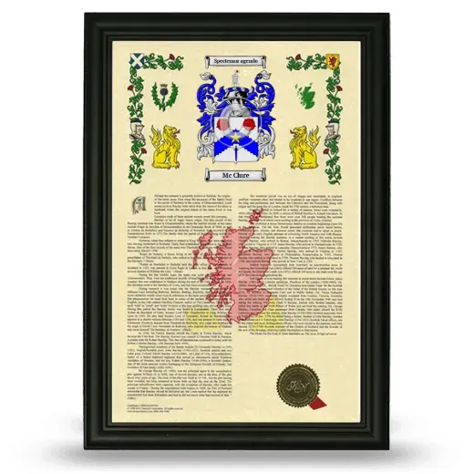 Mc Clure Armorial History Framed - Black