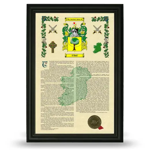 O'Boil Armorial History Framed - Black