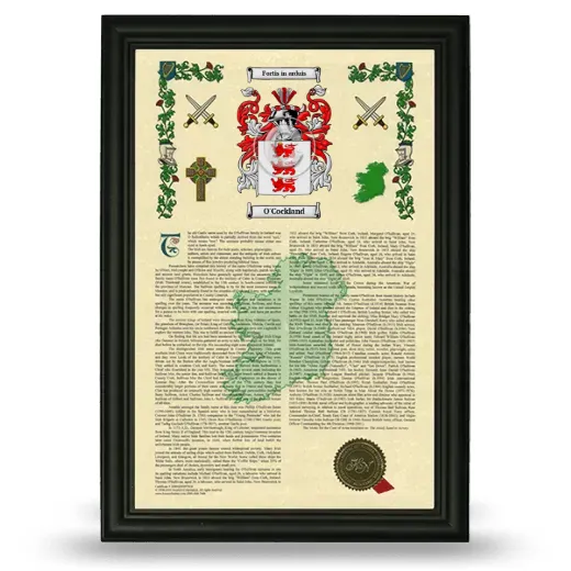 O'Cockland Armorial History Framed - Black