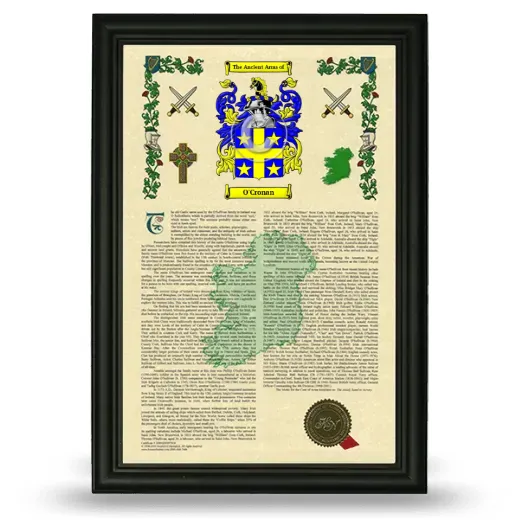O'Cronan Armorial History Framed - Black