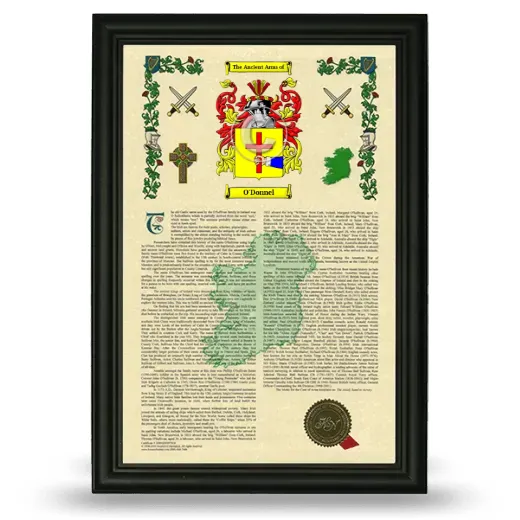 O'Donnel Armorial History Framed - Black
