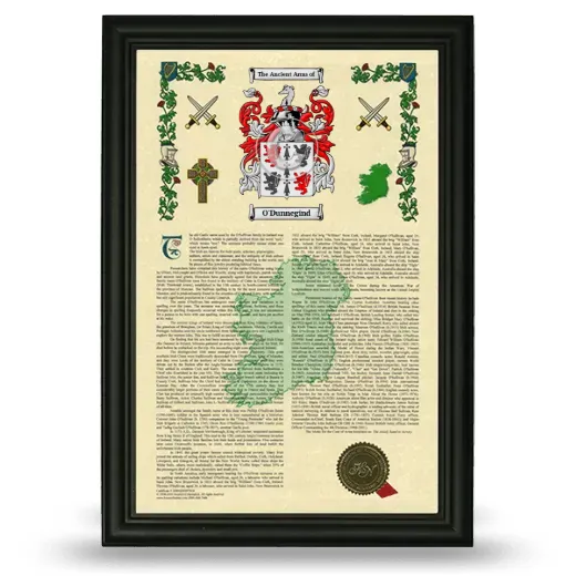O'Dunnegind Armorial History Framed - Black