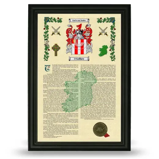 O'Gaffney Armorial History Framed - Black