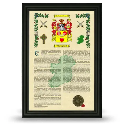O'Gavaghend Armorial History Framed - Black