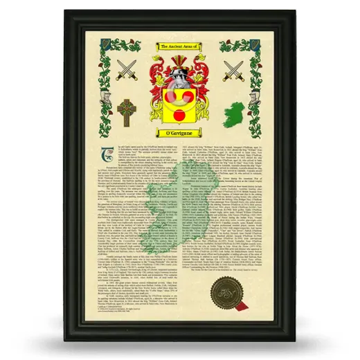 O'Gavigane Armorial History Framed - Black
