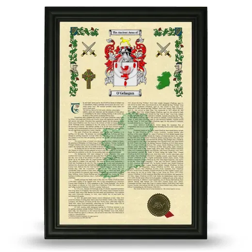 O'Gehagan Armorial History Framed - Black