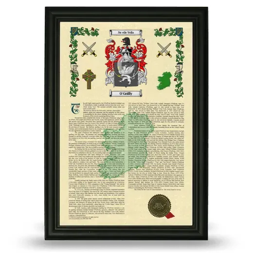 O'Griffy Armorial History Framed - Black