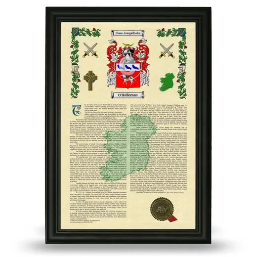 O'Hallorans Armorial History Framed - Black