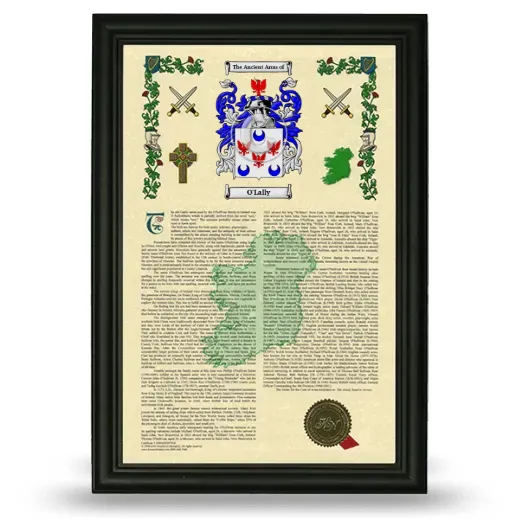 O'Lally Armorial History Framed - Black
