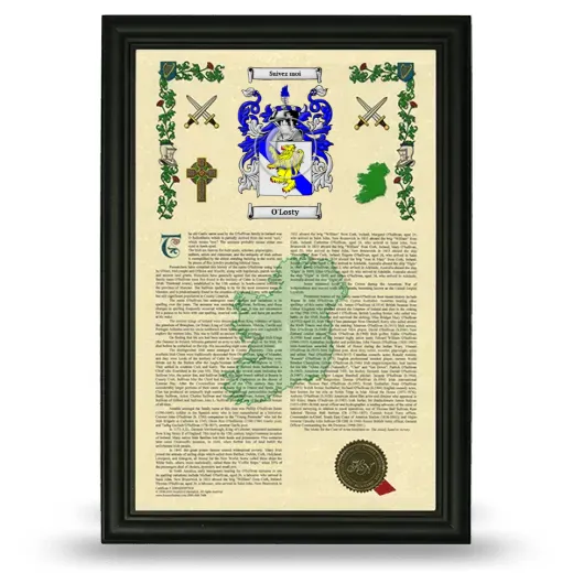 O'Losty Armorial History Framed - Black
