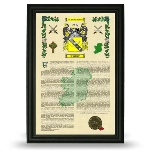 O'Quinny Armorial History Framed - Black