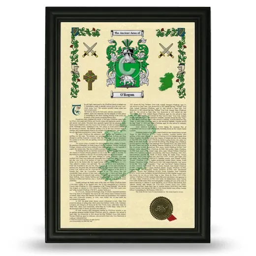 O'Rogan Armorial History Framed - Black