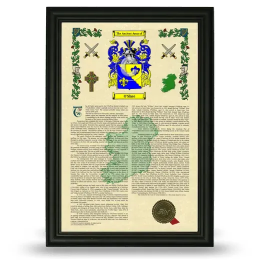 O'Shae Armorial History Framed - Black
