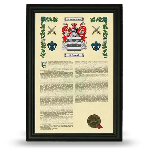 St Amand Armorial History Framed - Black