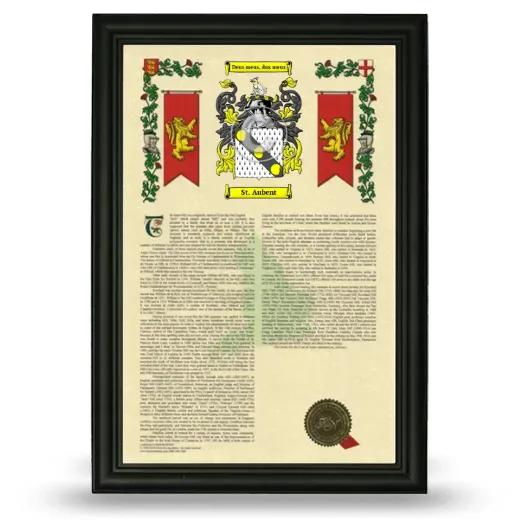St. Aubent Armorial History Framed - Black