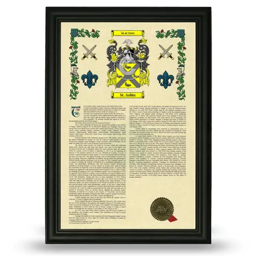 St. Aubin Armorial History Framed - Black