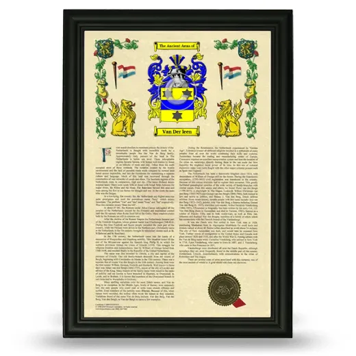 Van Der leen Armorial History Framed - Black