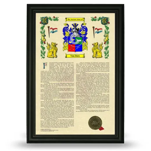Van Dorn Armorial History Framed - Black