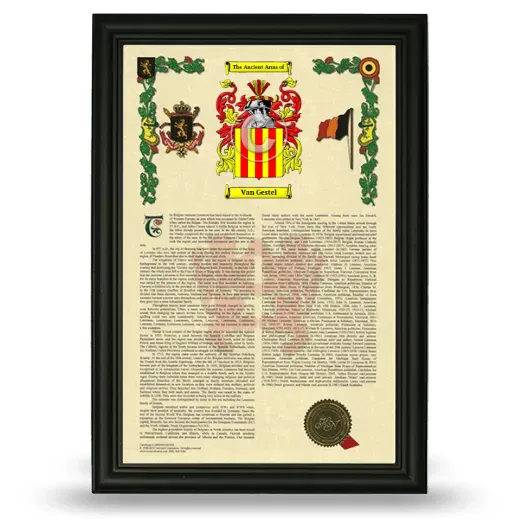 Van Gestel Armorial History Framed - Black