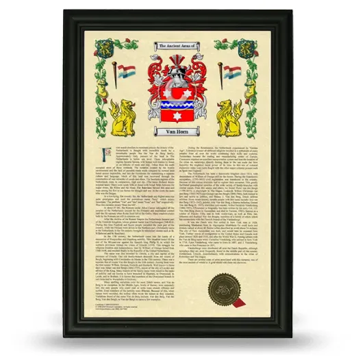 Van Horn Armorial History Framed - Black