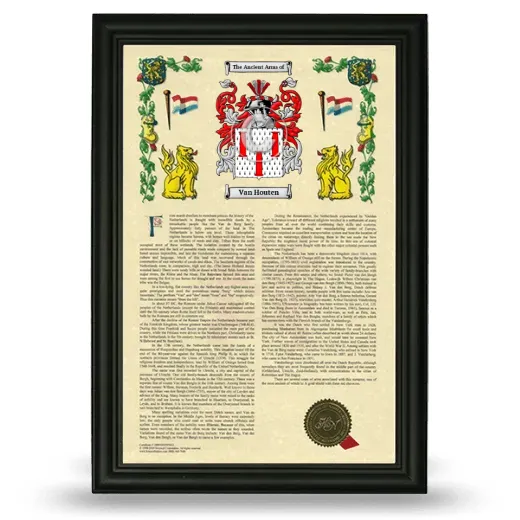 Van Houten Armorial History Framed - Black