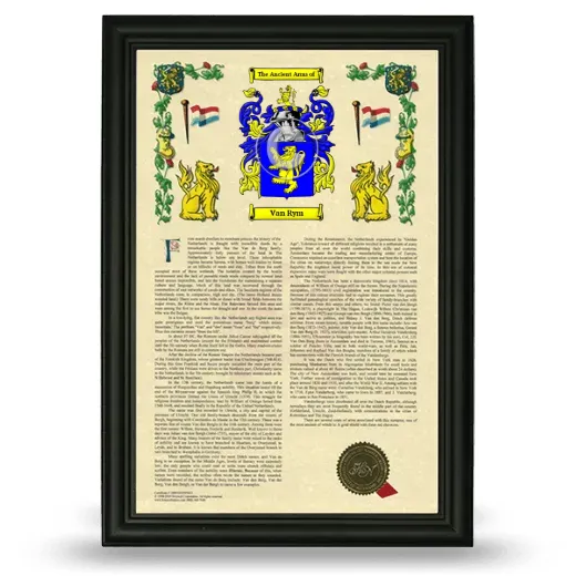 Van Rym Armorial History Framed - Black