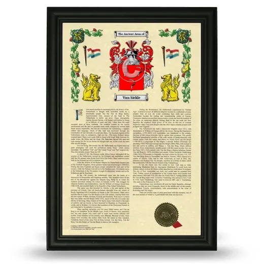 Van Sickle Armorial History Framed - Black