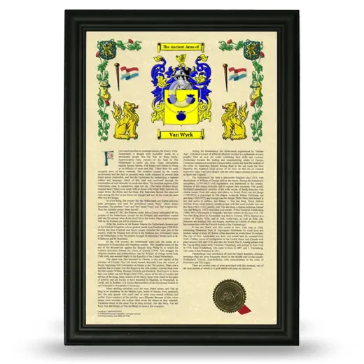 Van Wyck Armorial History Framed - Black