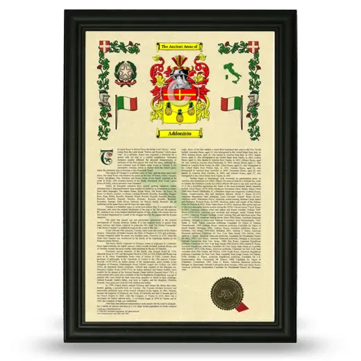 Addonisio Armorial History Framed - Black