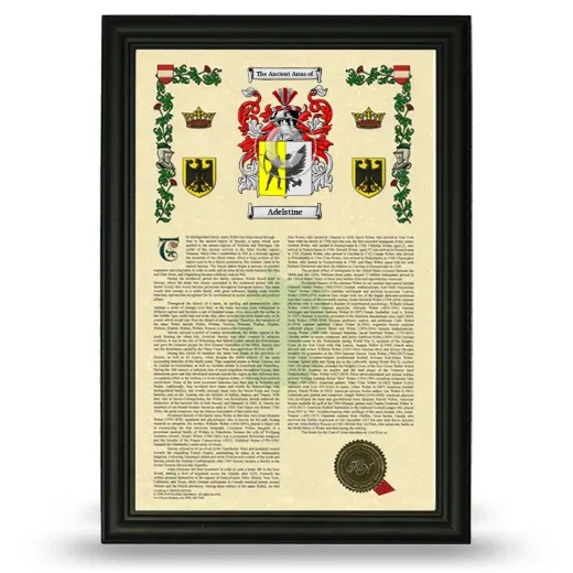 Adelstine Armorial History Framed - Black