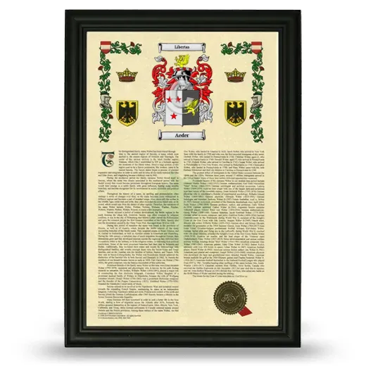 Aeder Armorial History Framed - Black