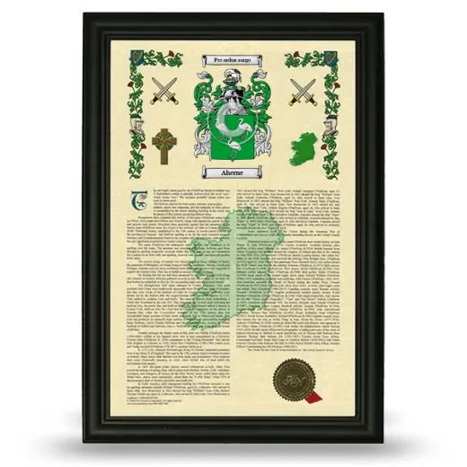 Aherne Armorial History Framed - Black