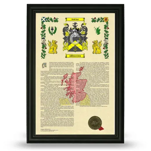 Aillyncrown Armorial History Framed - Black