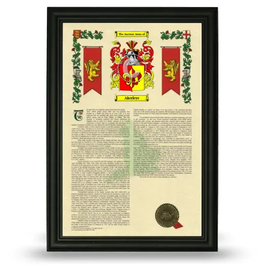 Akerleye Armorial History Framed - Black