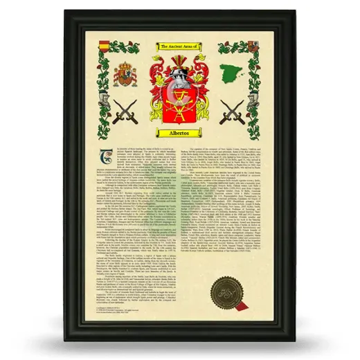 Albertos Armorial History Framed - Black