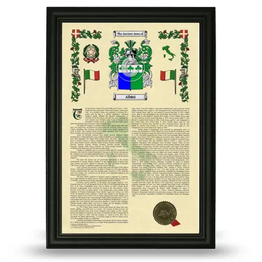 Albini Armorial History Framed - Black