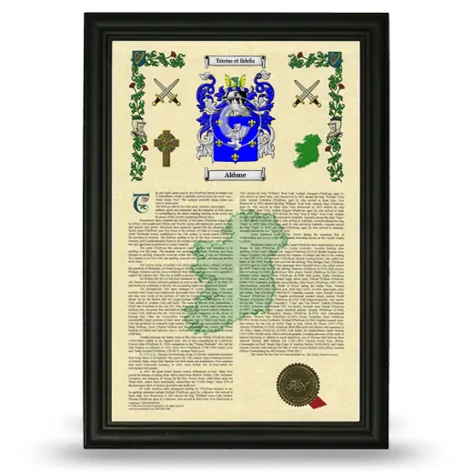 Aldone Armorial History Framed - Black