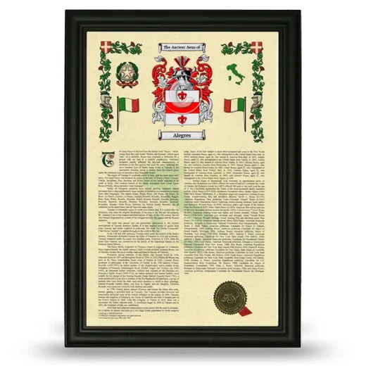 Alegres Armorial History Framed - Black