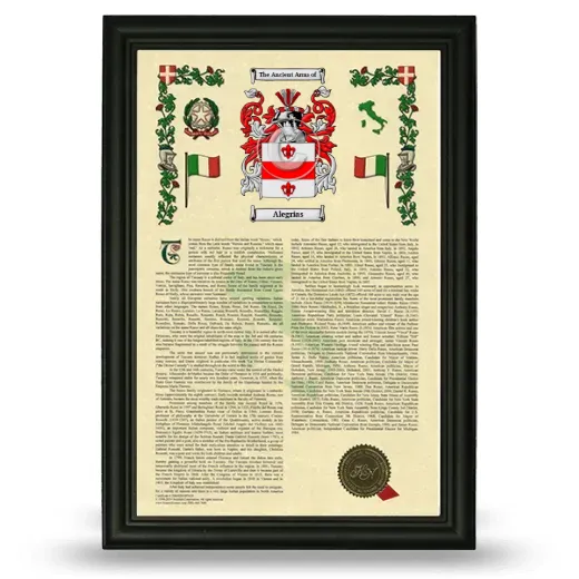 Alegrias Armorial History Framed - Black