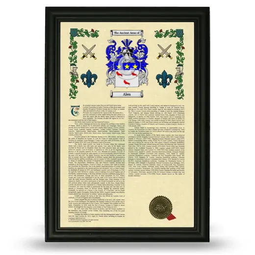 Alen Armorial History Framed - Black