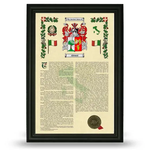 Alesani Armorial History Framed - Black