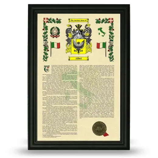 Alfieri Armorial History Framed - Black