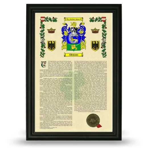 Allemann Armorial History Framed - Black