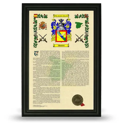 Almaraz Armorial History Framed - Black