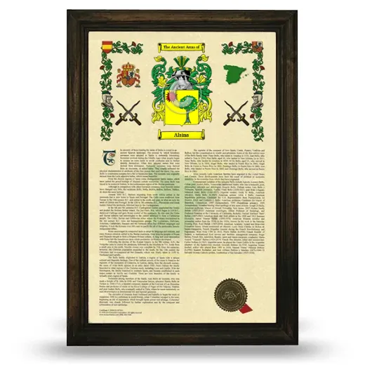 Alsina Armorial History Framed - Brown