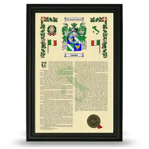 Amador Armorial History Framed - Black