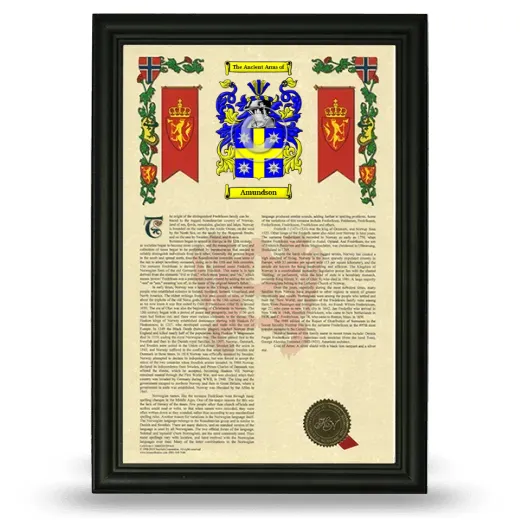 Amundson Armorial History Framed - Black